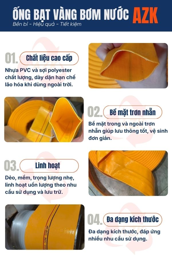 Đặc điểm của ống bạt vàng bơm nước AZK