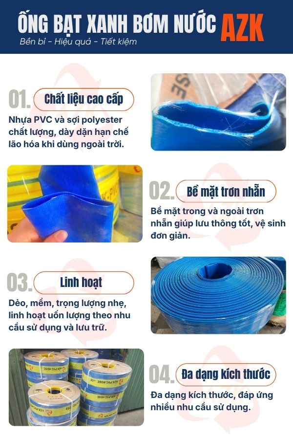 đặc điểm ống bạt xanh bơm nước azk