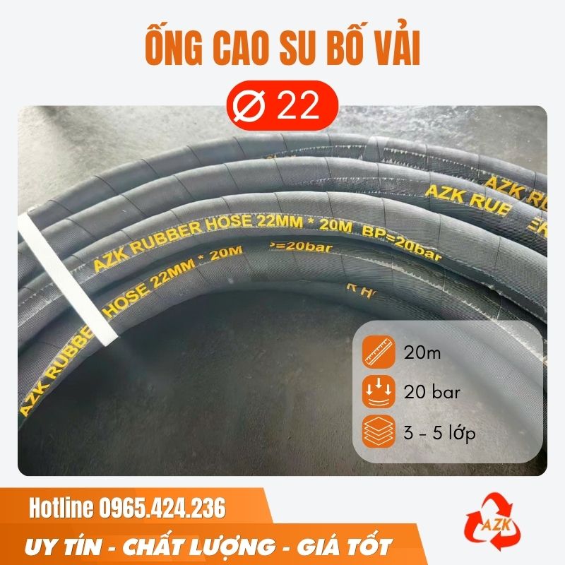 Ống cao su bố vải phi 22